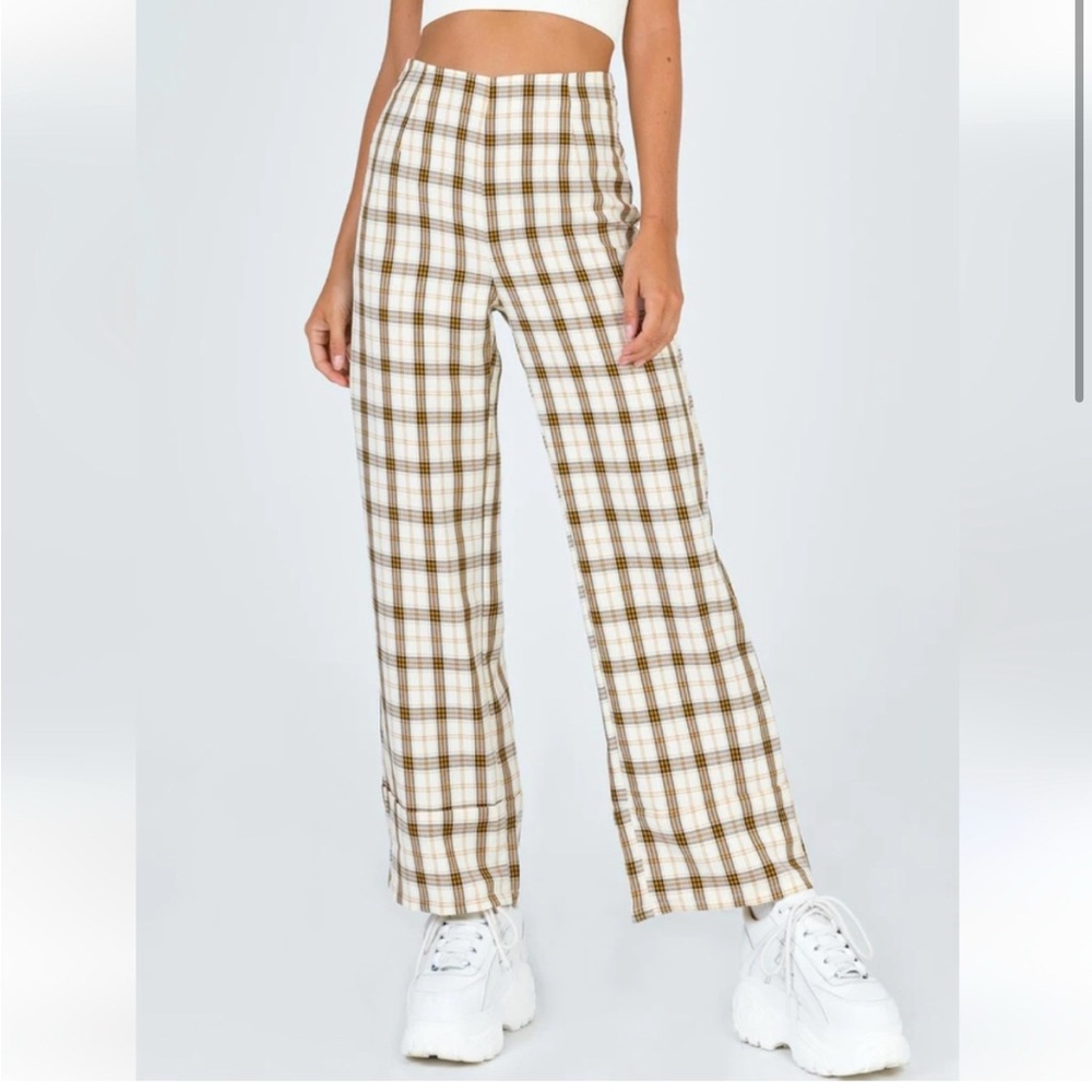 Princess Polly EUROS PANTS YELLOW CHECK Wide Leg size 6 EUC